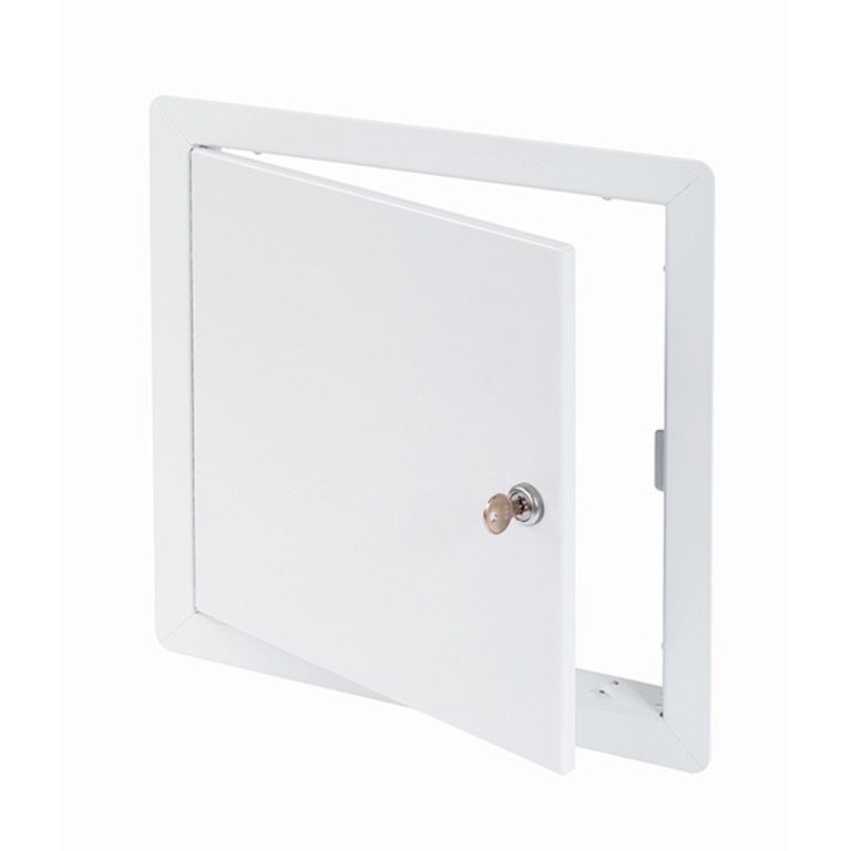 AHD-10-110- Flush Universal Access Door with Exposed Flange. Key-operated cylinder cam latch. Piano hinge.