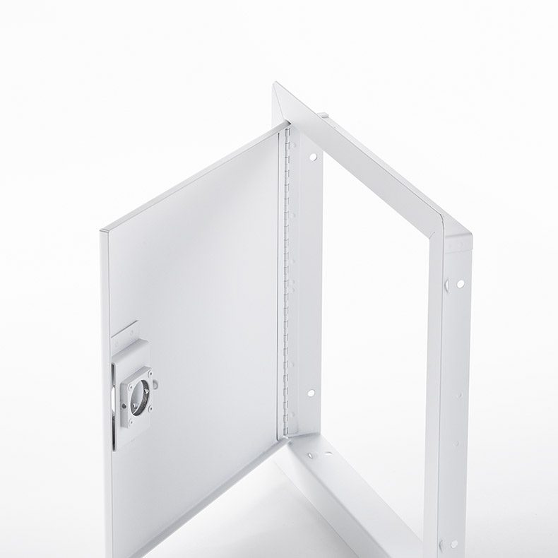 AHD-15-110- Flush Universal Access Door with Exposed Flange. Mortise cam latch preparation. Piano hinge.
