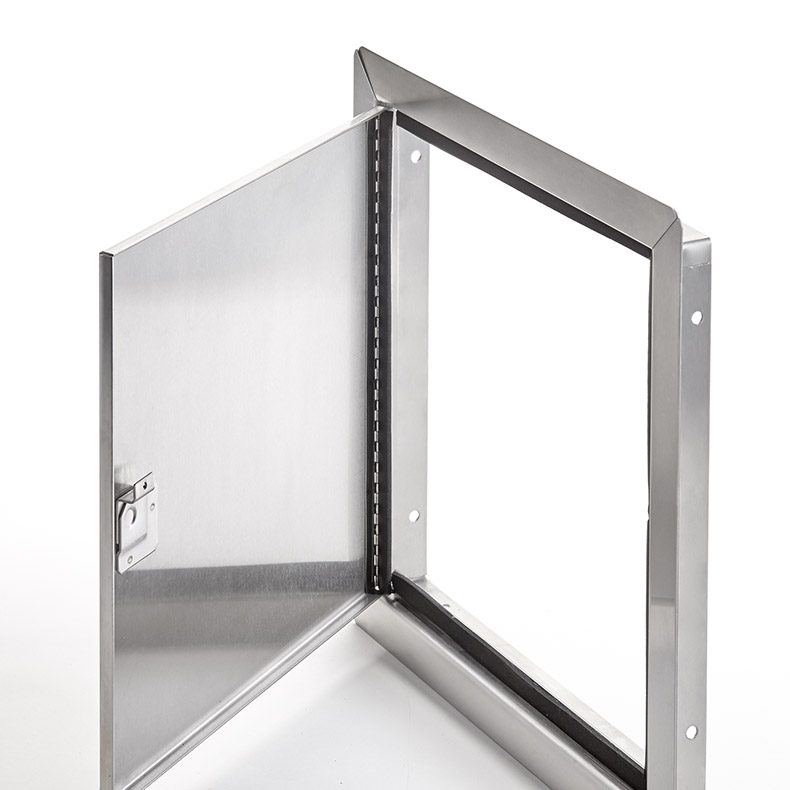 AHD-SS-60-110- Flush Universal Stainless Steel Access Door with Exposed Flange. Screwdriver-operated cam latch. Piano hinge.