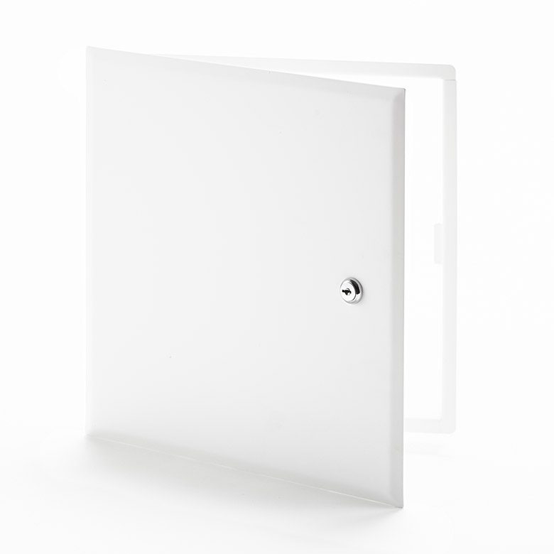 CTR-10- Flush Universal Access Door with Hidden Flange. Key-operated cylinder cam latch. Pantograph hinge. Beveled edges.
