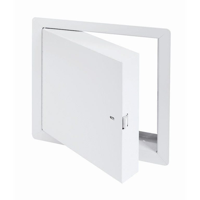PFI-00- Fire-Rated Insulated Access Door with Exposed Flange. Ring and self-latching tool-key operated slam latches. Piano hinge