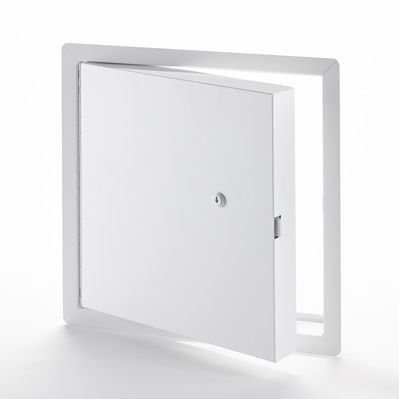 PFI-10- Fire-Rated Insulated Access Door with Exposed Flange. Key-operated cylinder slam latch. Piano hinge.