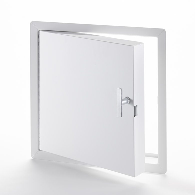 PFI-22- Fire-Rated Insulated Access Door with Exposed Flange. 4" handle operated slam latch. Piano hinge