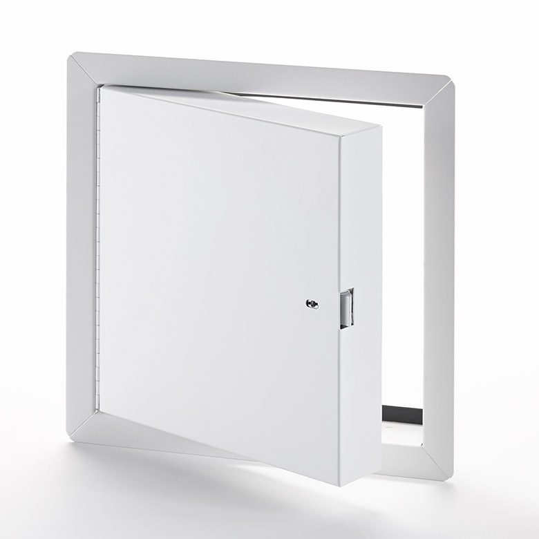 PFI-60- Fire-Rated Insulated Access Door with Exposed Flange. Ring and self-latching tool-key operated slam latches. Piano hinge.