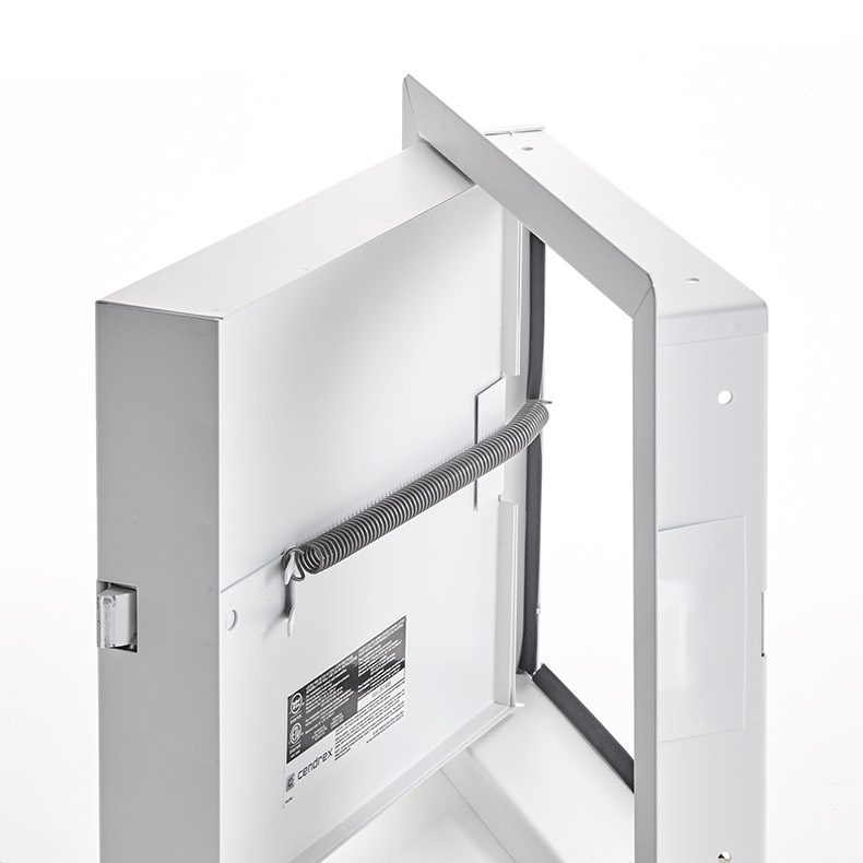 PFI-60- Fire-Rated Insulated Access Door with Exposed Flange. Ring and self-latching tool-key operated slam latches. Piano hinge.