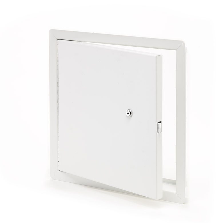 PFN-10- Fire-Rated Uninsulated Access Door with Exposed Flange. Key-operated cylinder cam latch. Piano hinge.