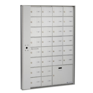 HR-1000-LP-C- Recessed front-loading horizontal mailboxes with a parcel compartment. For indoor use. Locking panel, meet or exceed Canada Post standards
