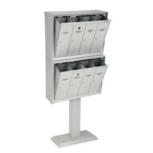 VP-160-00- Front-loading vertical mailboxes. Stacked model with pedestal. For outdoor use. Master lock